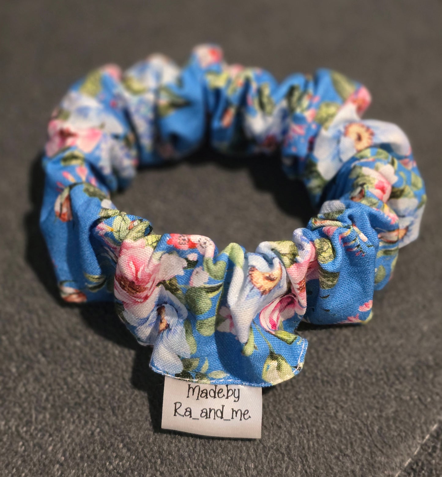 Blue floral medium scrunchie